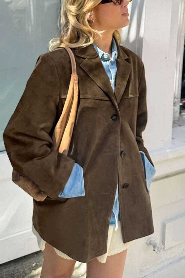 Luvik | Vintage Ylisuuri-nahkatakki Nubuck-nahka-kääntökauluksella