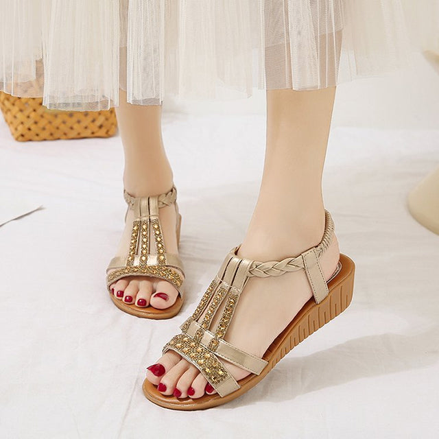 Luvik | Elegant Sandals with Cork Sole and Strass Details for Women