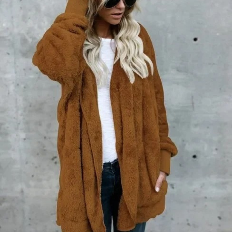Luvik | Teddy Takki Naiset, Yli koko Fleece Takki Huputta, Avoin Etu