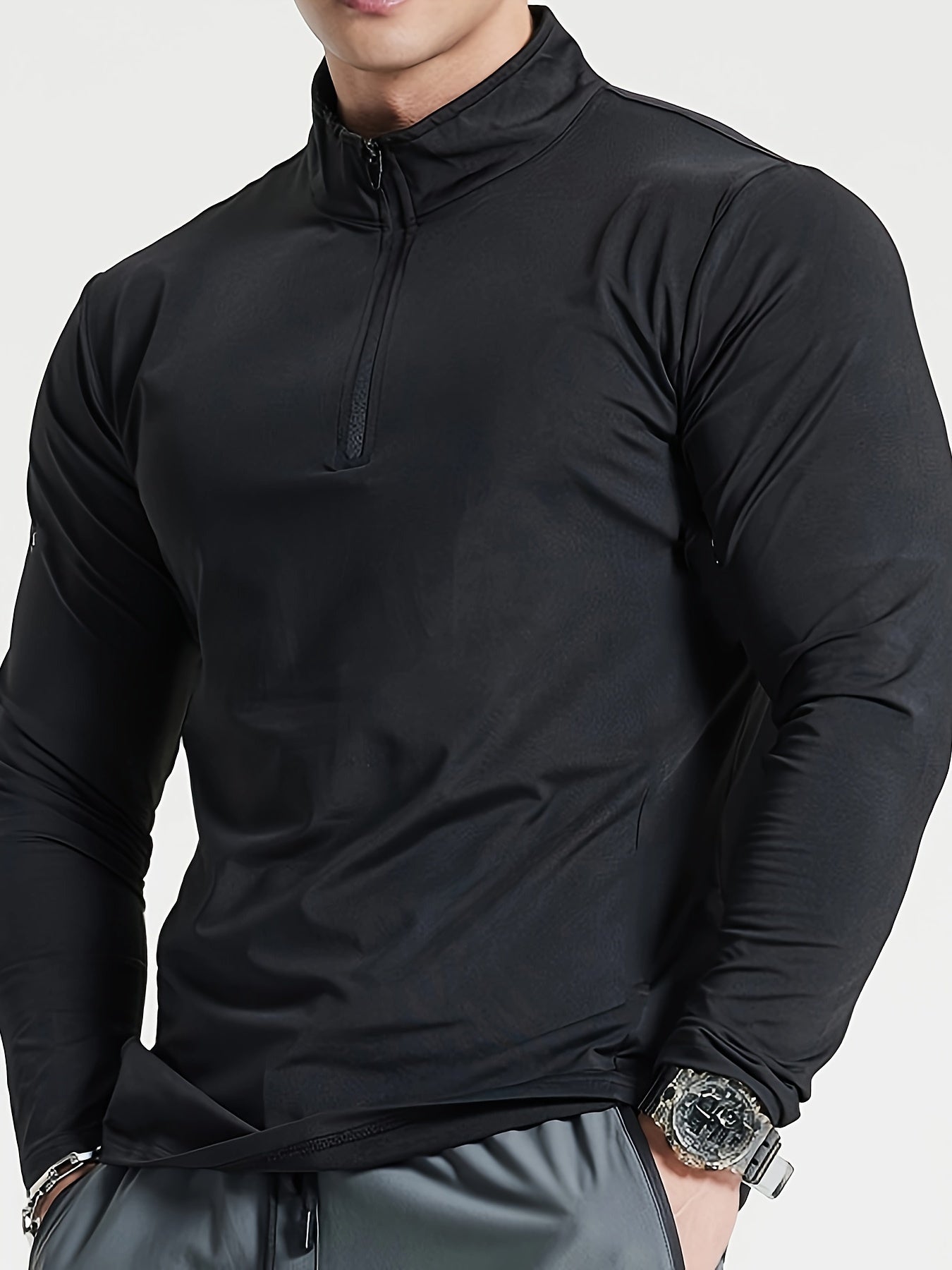 Luvik | Slim Fit Henley Shirt jossa on puolivetoketju ja seisova kaulus