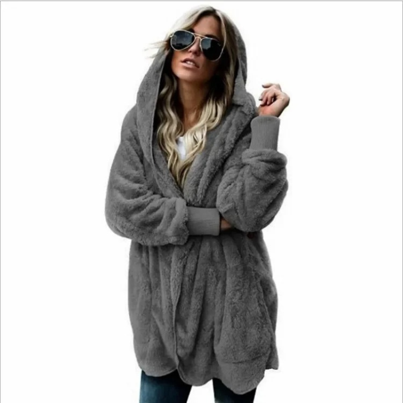 Luvik | Teddy Takki Naiset, Yli koko Fleece Takki Huputta, Avoin Etu