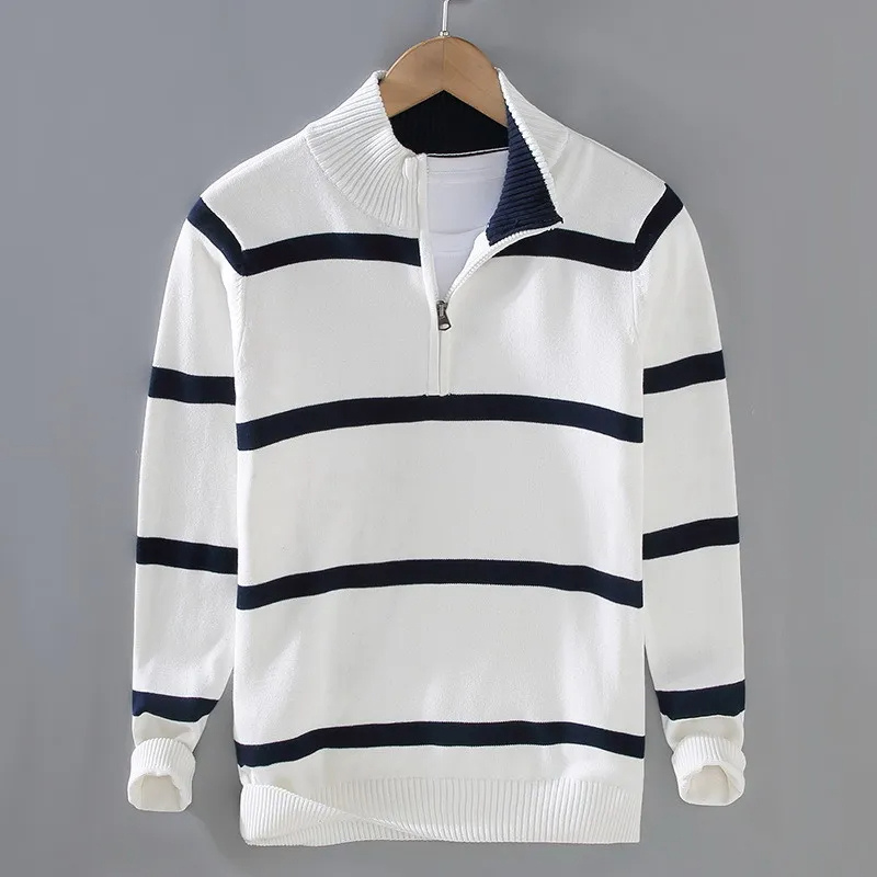 Luvik | Gestreifter Herren-Pullover mit halbem Reißverschluss