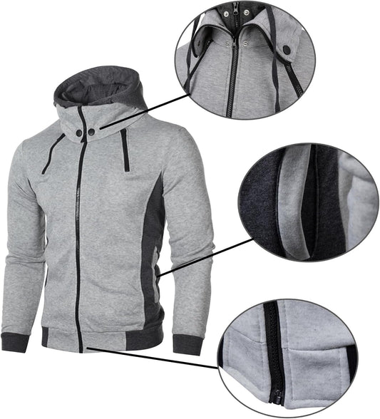 Luvik | Slim Fit Fleece Urheilutakki Vetoketjulla Ja Huppulla Miehille