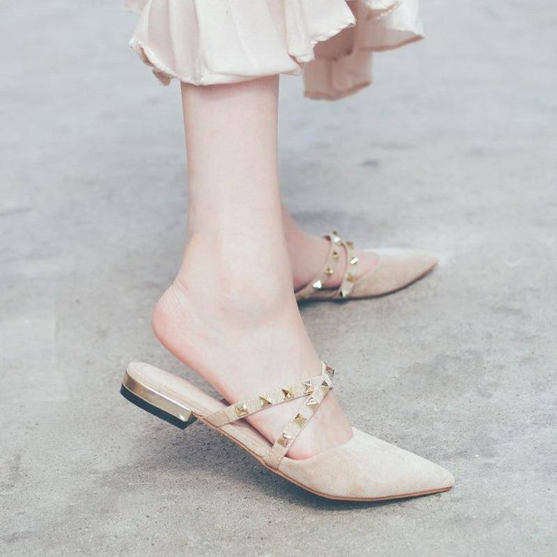 Luvik | Retro Chic Ristiin Flock Niitti Korkokenkä Naisille Mules Kengät