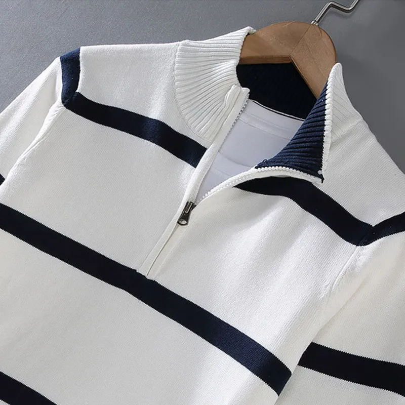 Luvik | Gestreifter Herren-Pullover mit halbem Reißverschluss