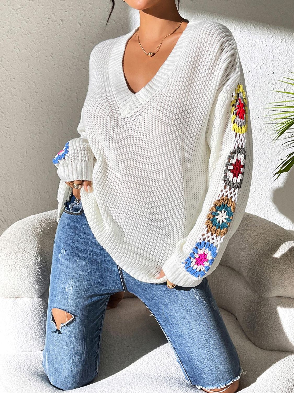 Luvik | Blumen Naisten Sweatshirt V-kaula-aukoilla Melanie
