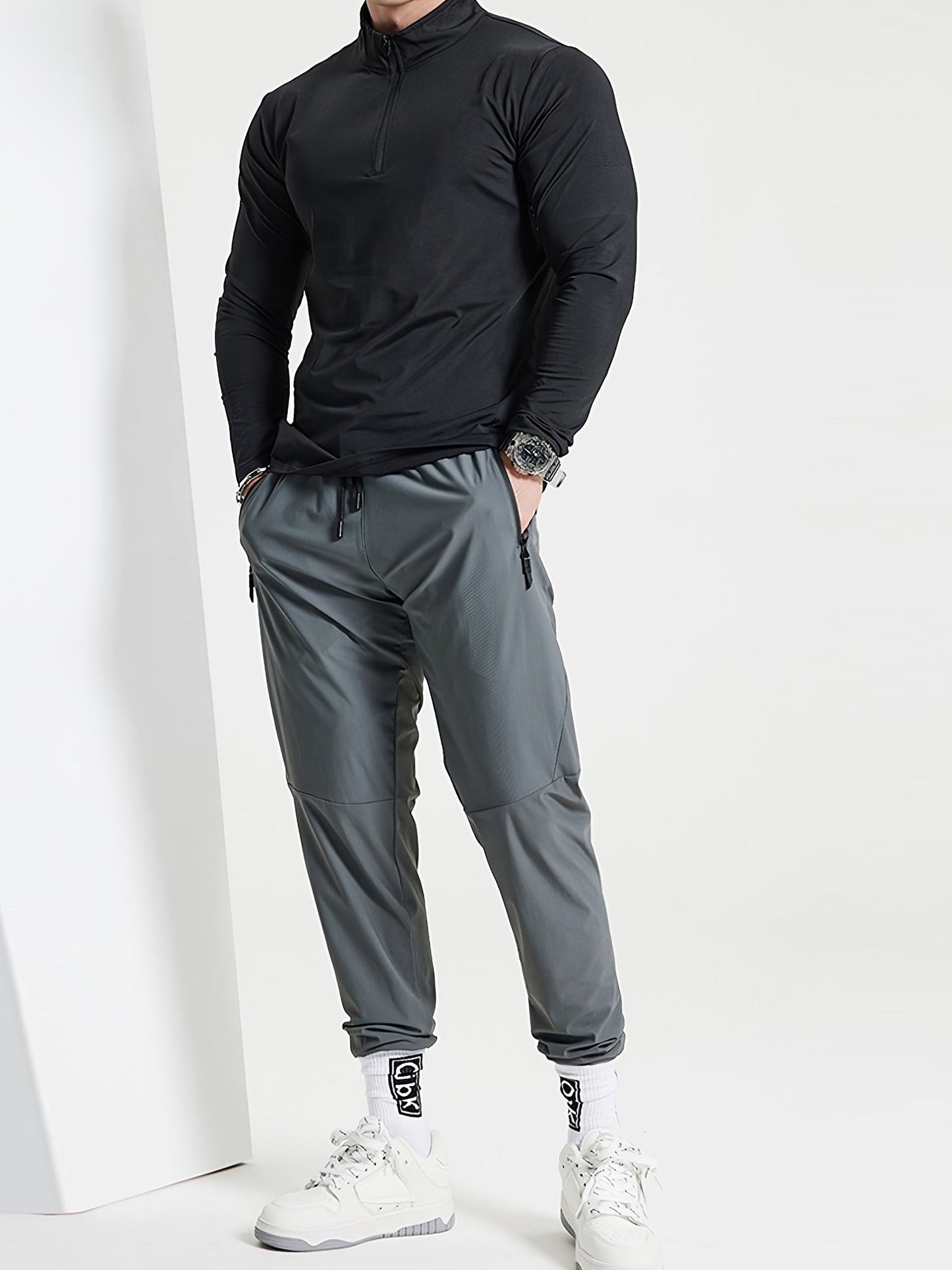Luvik | Slim Fit Henley Shirt jossa on puolivetoketju ja seisova kaulus