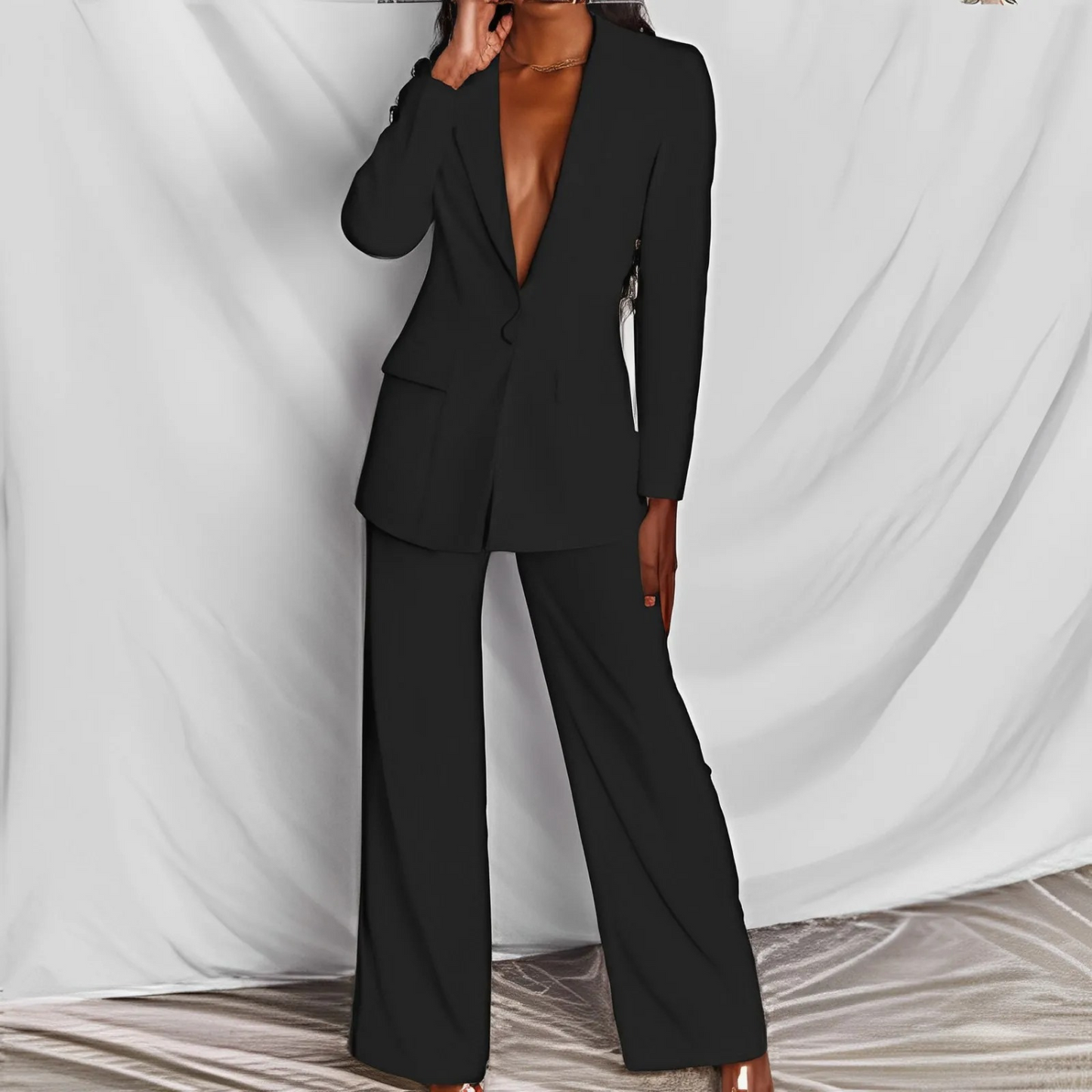 Luvik | V-neck jacket, sleeve-style pants, blazer and pants set