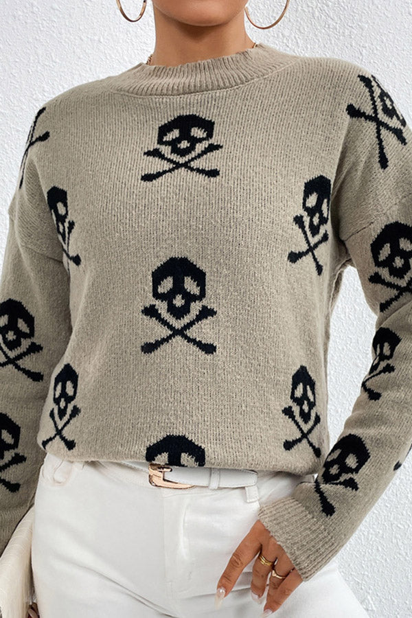Luvik | Skull Jacquard Pyöreäkauluspusero Neulepusero