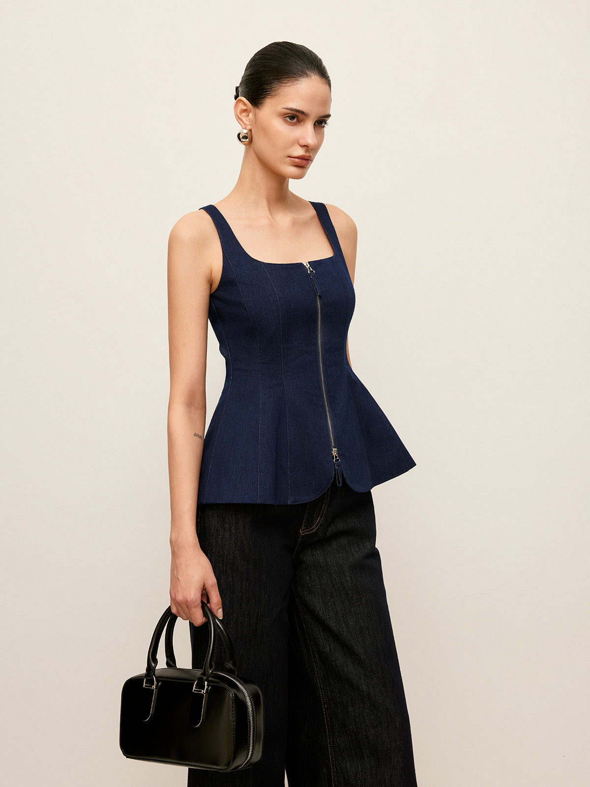Luvik | Vetoketjufrontti Farkk Peplum Toppi