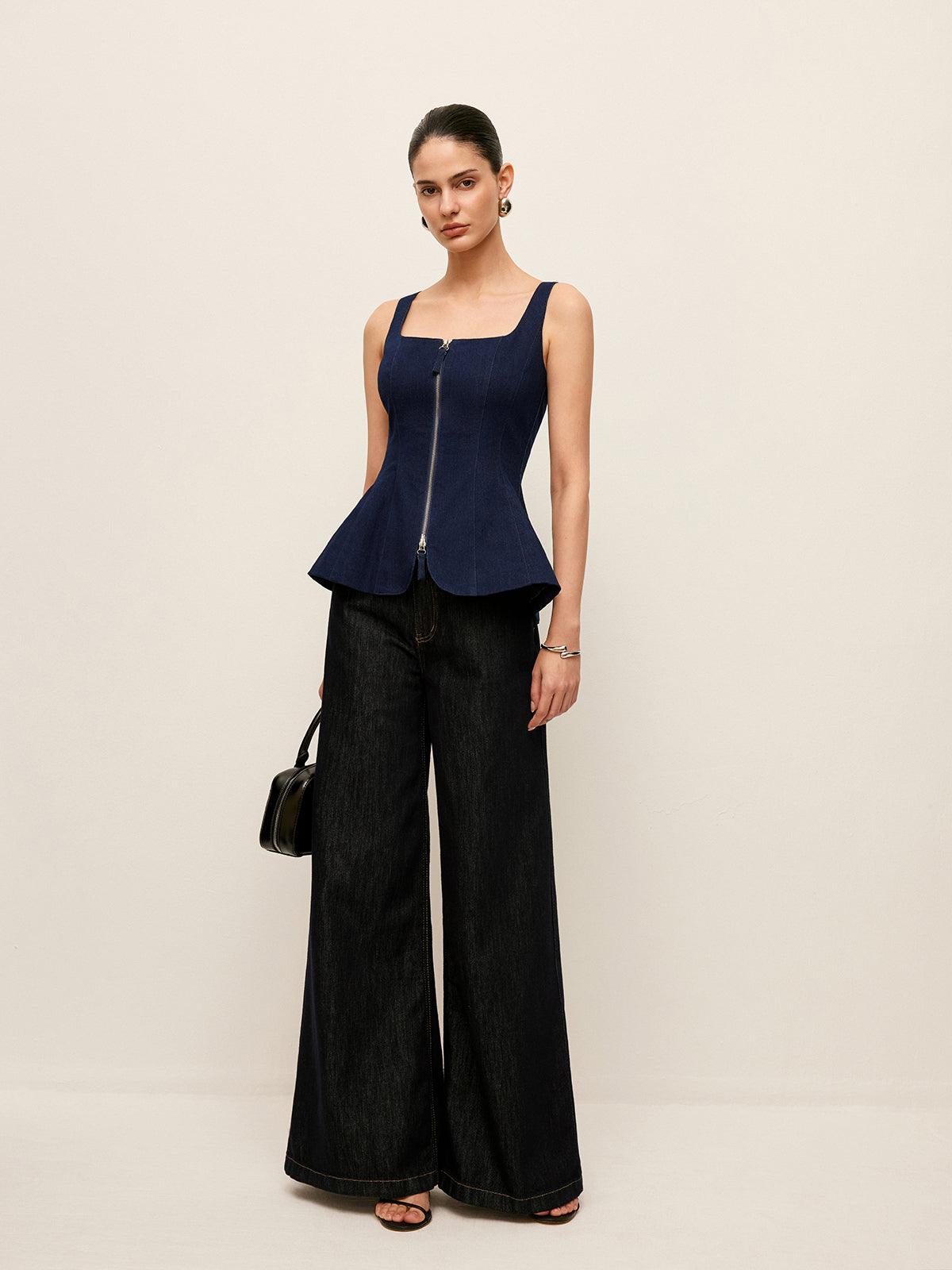 Luvik | Vetoketjufrontti Farkk Peplum Toppi