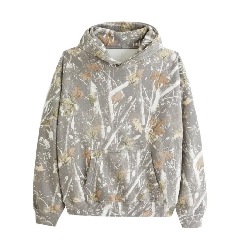 Luvik | Rebellion Muotitieto Hoodie Camouflage-vaahteranlehtiprintillä ja kengurutaskulla
