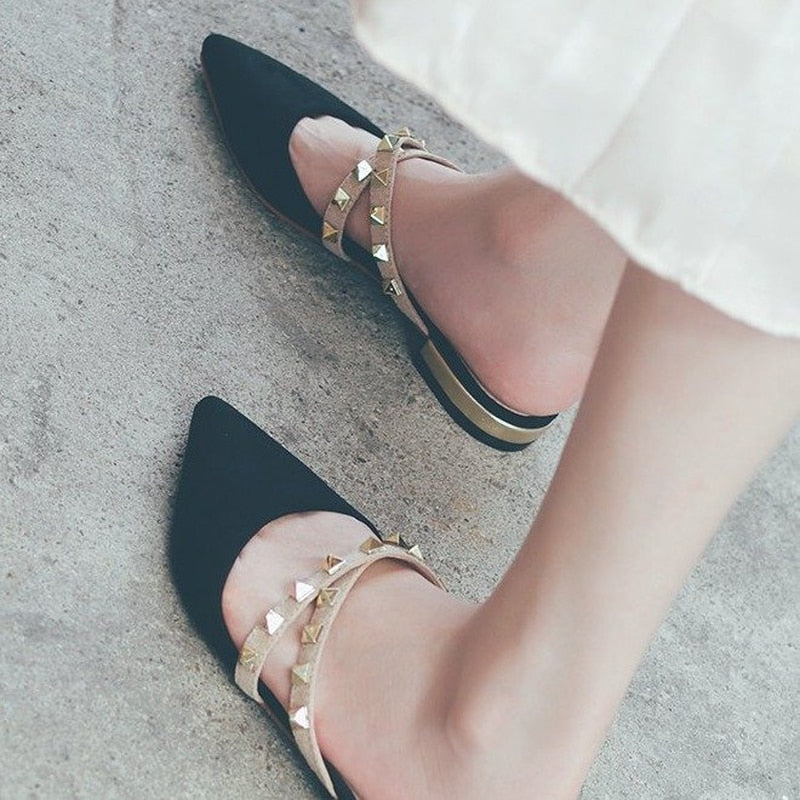 Luvik | Retro Chic Ristiin Flock Niitti Korkokenkä Naisille Mules Kengät