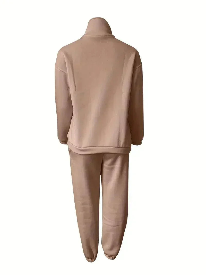 Luvik | Jogger Set Puolivetoketju Joustava vyötärö Sweat Set Treeniasut Naisille