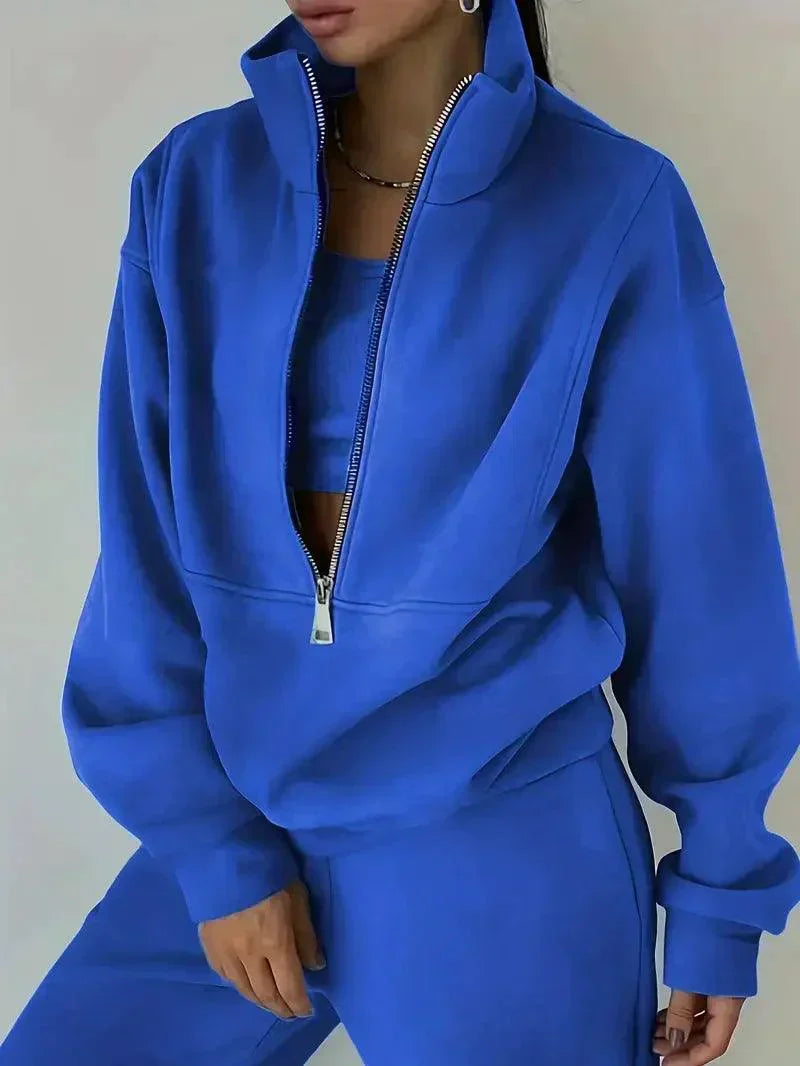 Luvik | Jogger Set Puolivetoketju Joustava vyötärö Sweat Set Treeniasut Naisille