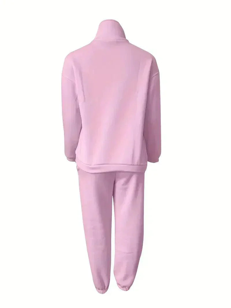 Luvik | Jogger Set Puolivetoketju Joustava vyötärö Sweat Set Treeniasut Naisille