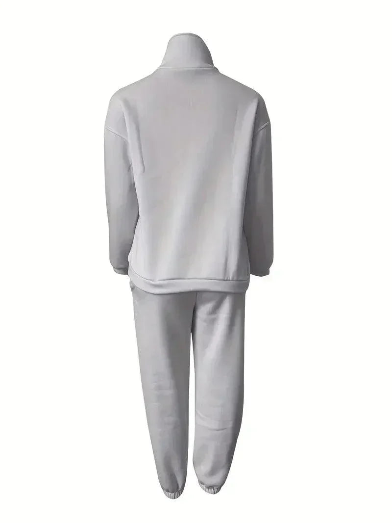 Luvik | Jogger Set Puolivetoketju Joustava vyötärö Sweat Set Treeniasut Naisille