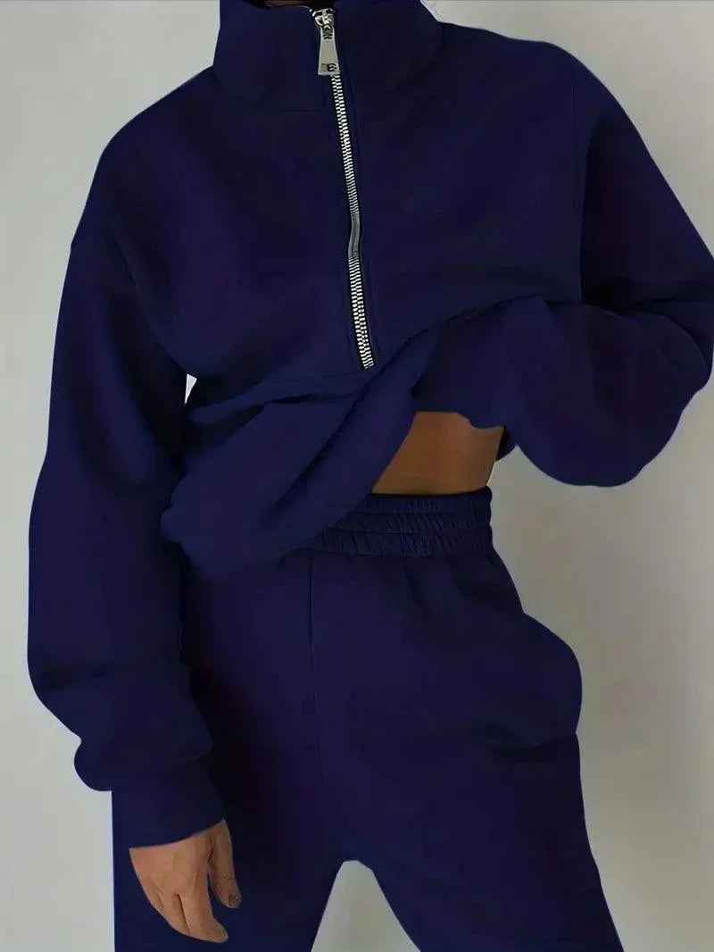 Luvik | Jogger Set Puolivetoketju Joustava vyötärö Sweat Set Treeniasut Naisille
