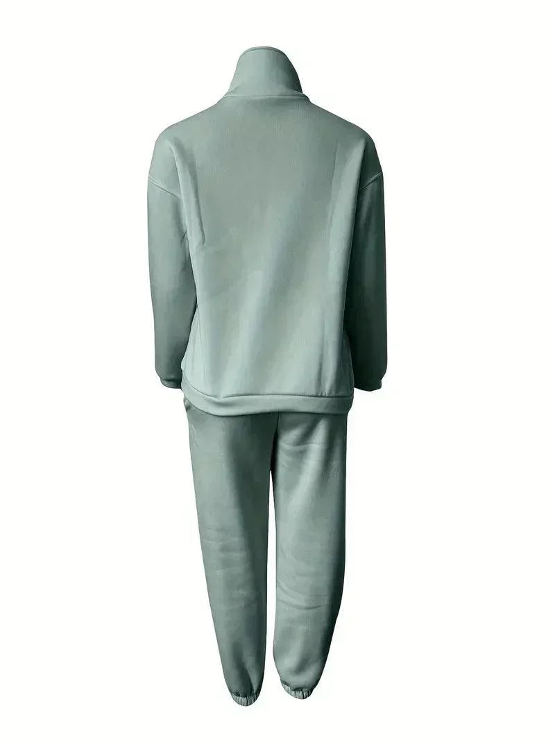 Luvik | Jogger Set Puolivetoketju Joustava vyötärö Sweat Set Treeniasut Naisille