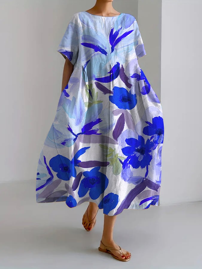 Luvik | Tilava Retro Kasvitieteellinen Kukkaulkku Kesämekko Naisille Valuva Mekko