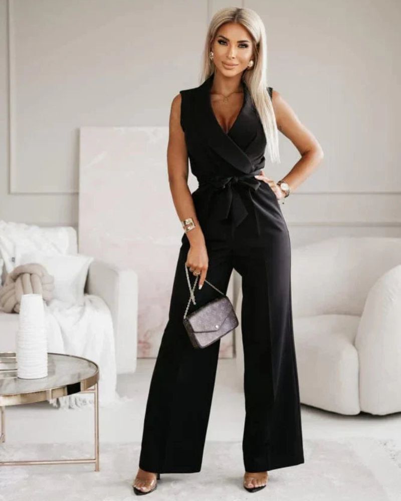 Luvik | Hihaton V-kaula-aukkoinen jumpsuit leveällä lahkeella naistenvaatteet