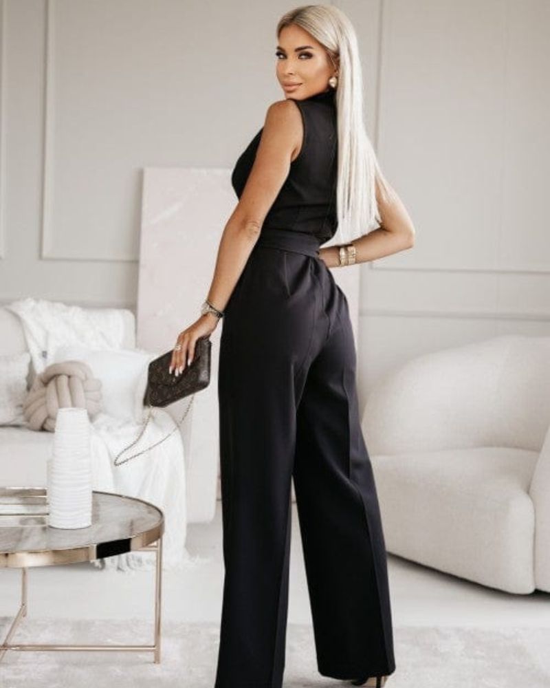 Luvik | Hihaton V-kaula-aukkoinen jumpsuit leveällä lahkeella naistenvaatteet