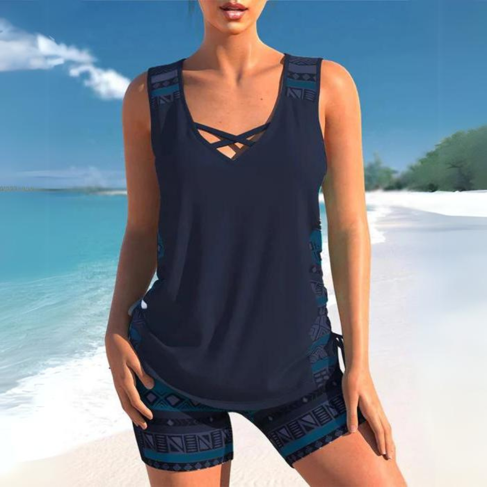 Luvik | Tankini geometrisella printillä ja V-aukolla
