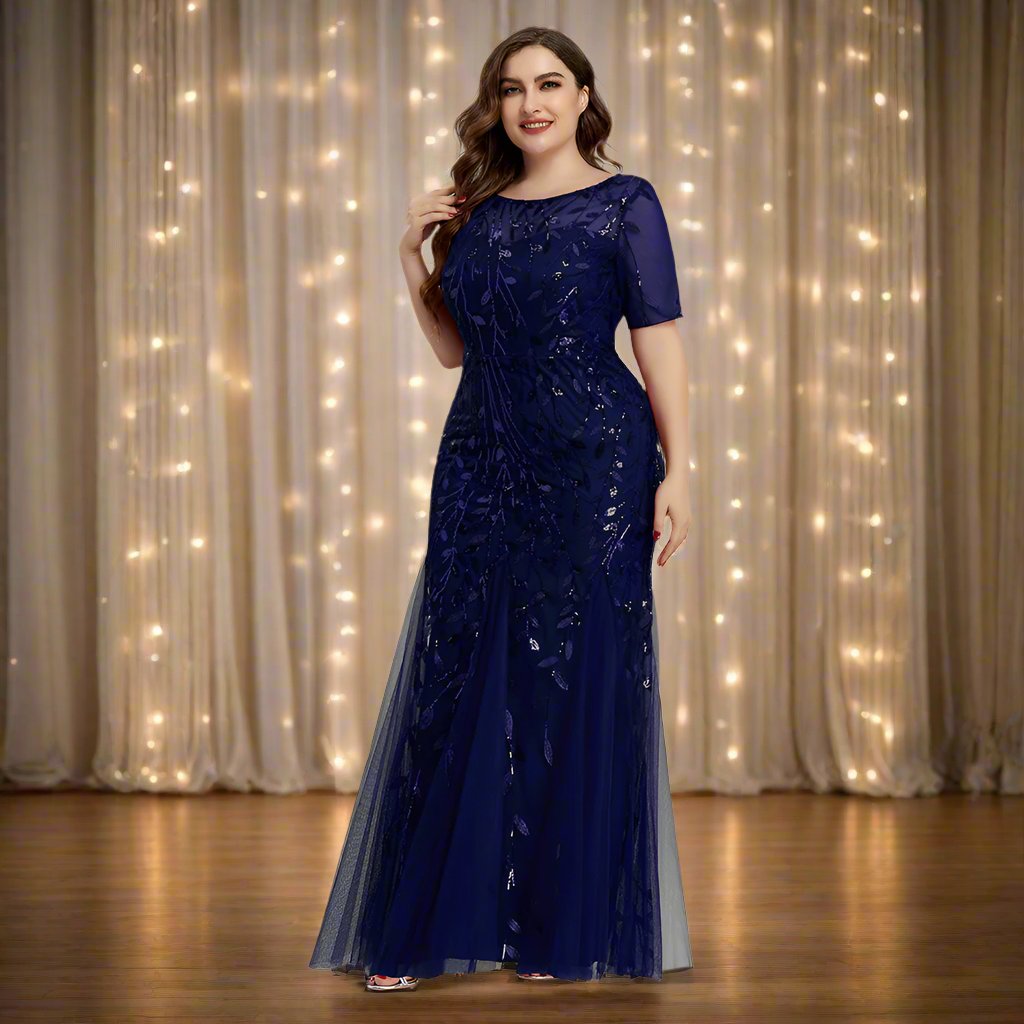 Luvik | Damen Abendkleid in Übergröße Mit Pailletten Und Mesh Stickerei Im Meerjungfrau Stil