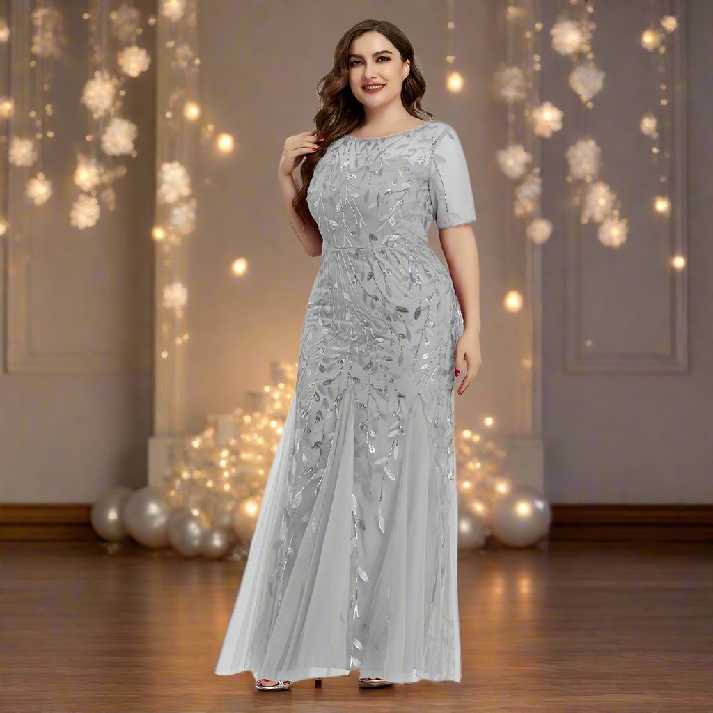 Luvik | Damen Abendkleid in Übergröße Mit Pailletten Und Mesh Stickerei Im Meerjungfrau Stil