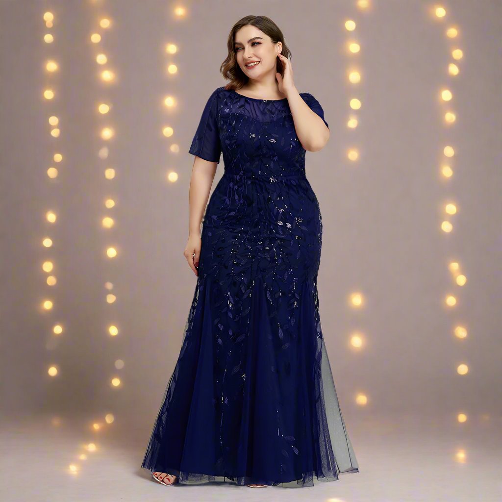 Luvik | Damen Abendkleid in Übergröße Mit Pailletten Und Mesh Stickerei Im Meerjungfrau Stil
