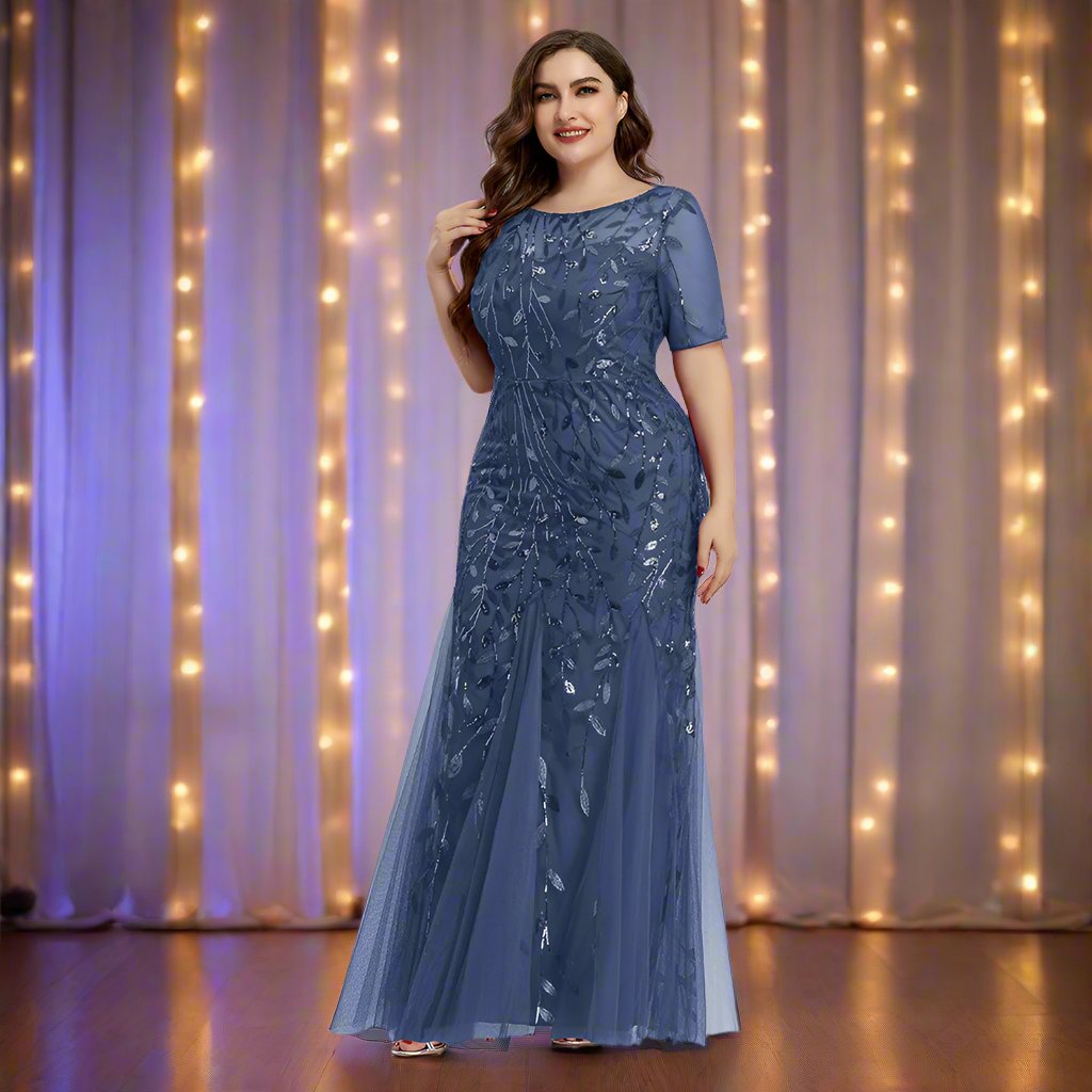 Luvik | Damen Abendkleid in Übergröße Mit Pailletten Und Mesh Stickerei Im Meerjungfrau Stil