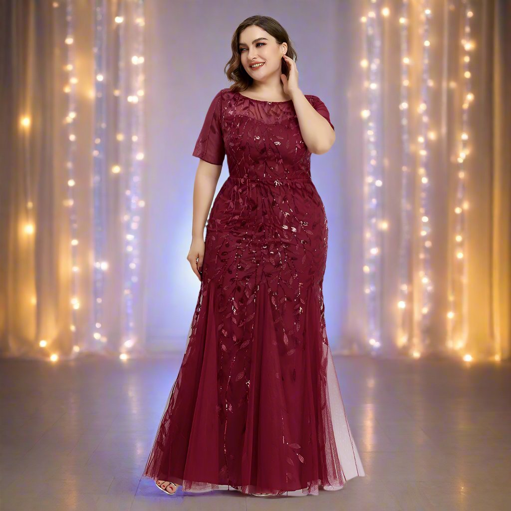 Luvik | Damen Abendkleid in Übergröße Mit Pailletten Und Mesh Stickerei Im Meerjungfrau Stil