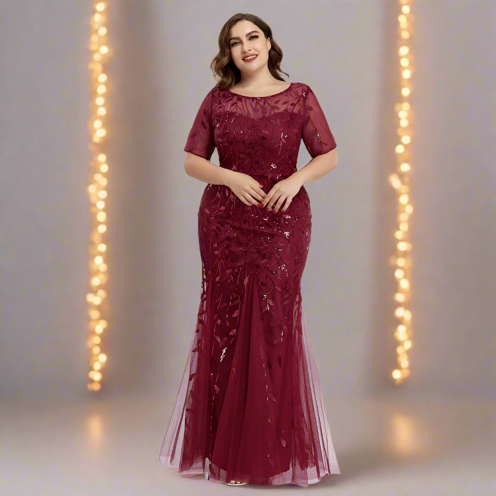 Luvik | Damen Abendkleid in Übergröße Mit Pailletten Und Mesh Stickerei Im Meerjungfrau Stil