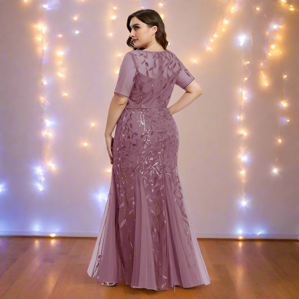 Luvik | Damen Abendkleid in Übergröße Mit Pailletten Und Mesh Stickerei Im Meerjungfrau Stil