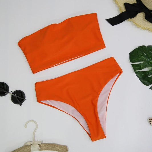 Luvik | Korkea lahje bandeau bikinit setti Uima-asu nainen uimapuku Korkea vyötärö bikinisetti Naisille