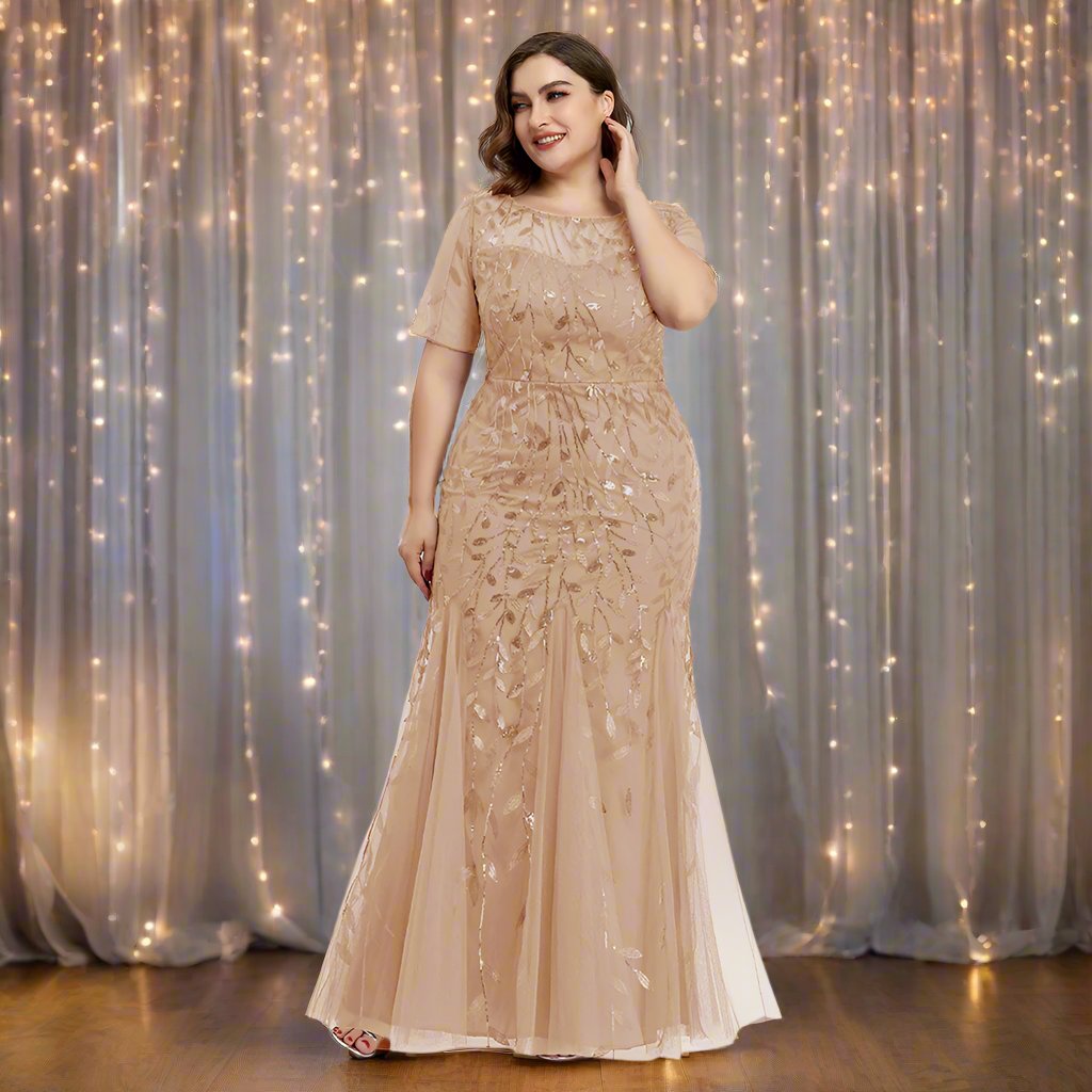 Luvik | Damen Abendkleid in Übergröße Mit Pailletten Und Mesh Stickerei Im Meerjungfrau Stil