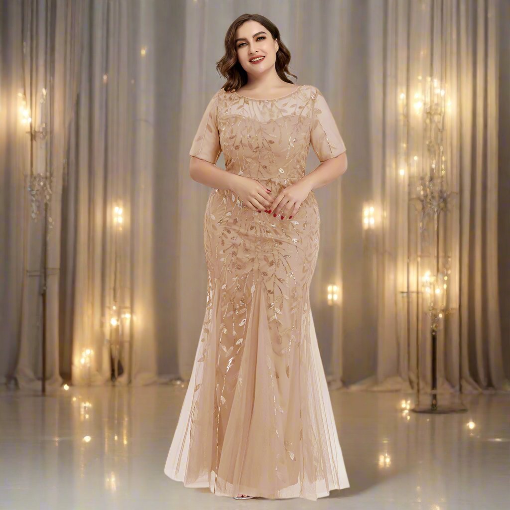 Luvik | Damen Abendkleid in Übergröße Mit Pailletten Und Mesh Stickerei Im Meerjungfrau Stil