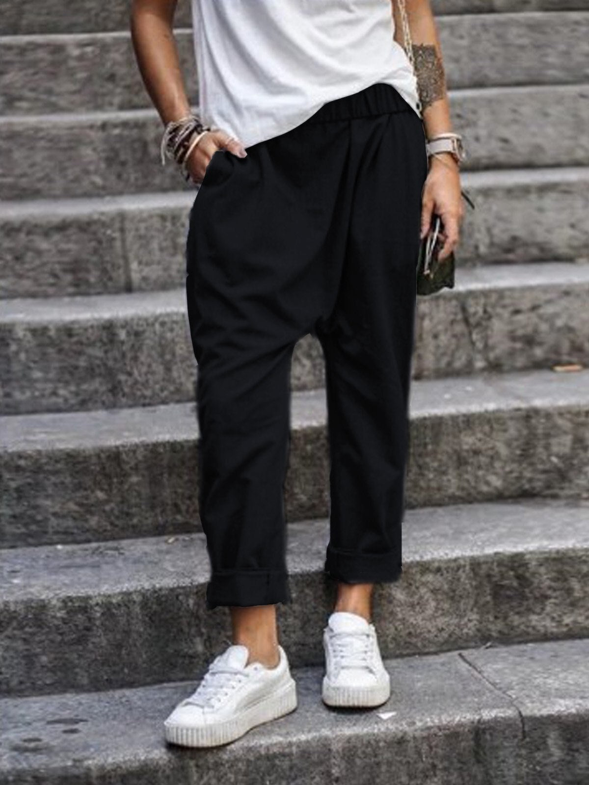 Luvik | Naisten housut Loose Fit Elastinen Baggy Pants kesäksi