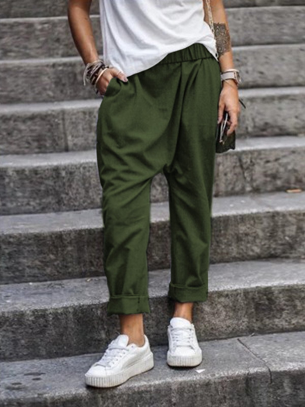 Luvik | Naisten housut Loose Fit Elastinen Baggy Pants kesäksi
