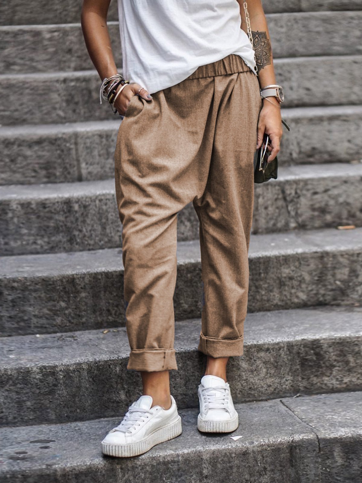 Luvik | Naisten housut Loose Fit Elastinen Baggy Pants kesäksi