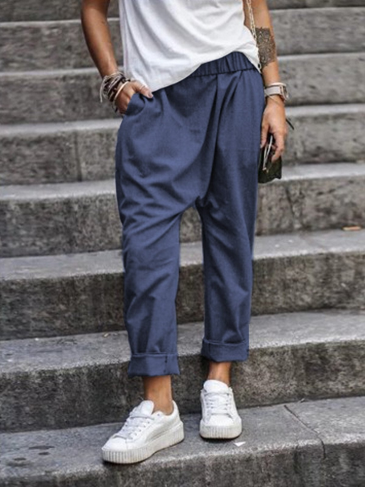 Luvik | Naisten housut Loose Fit Elastinen Baggy Pants kesäksi