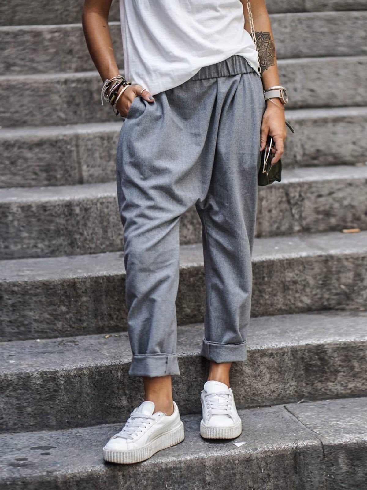 Luvik | Naisten housut Loose Fit Elastinen Baggy Pants kesäksi