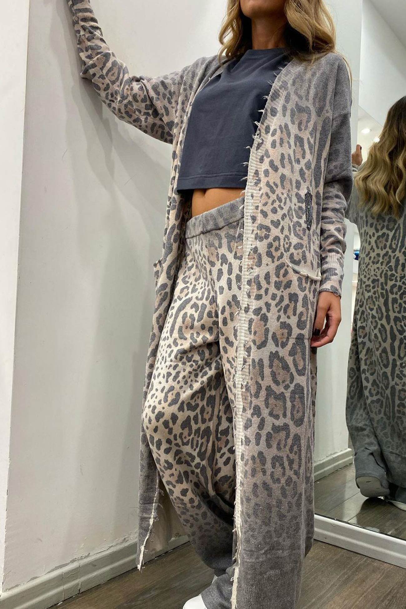 Luvik | Painettu Pitkä Cardigan Kaksi-Osa Housut