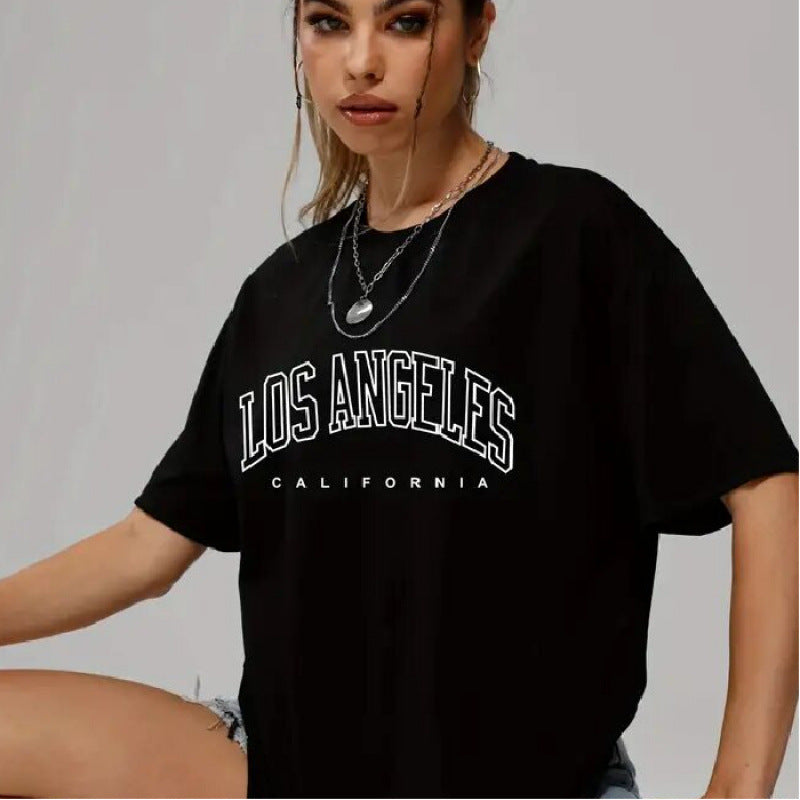 Naisten oversized T-paita, jossa on urbaani Los Angeles -painatus ja rento leikkaus Luvik