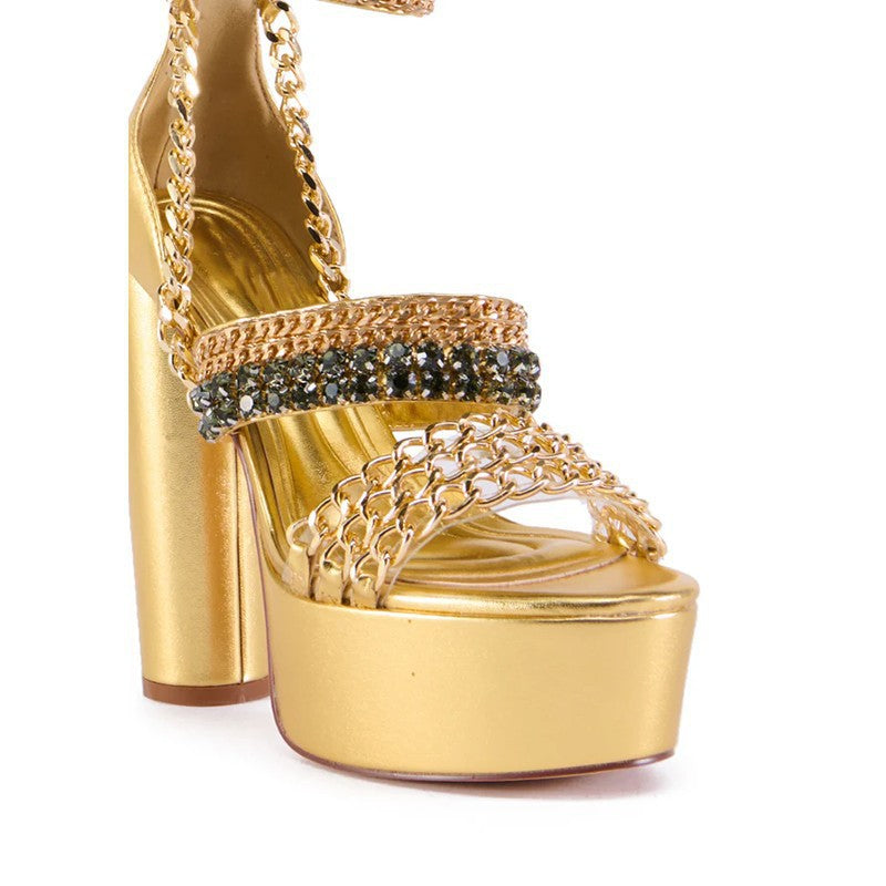 Femme High-Platform Riemchenkorot sandaalit ketju-yksityiskohdilla Luvik