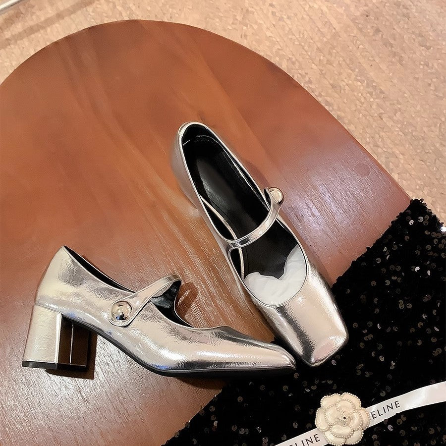 Naisten Quadro-Toe Mary Jane Ballerinat tyylikkäällä metallic-pinnoitteella Luvik