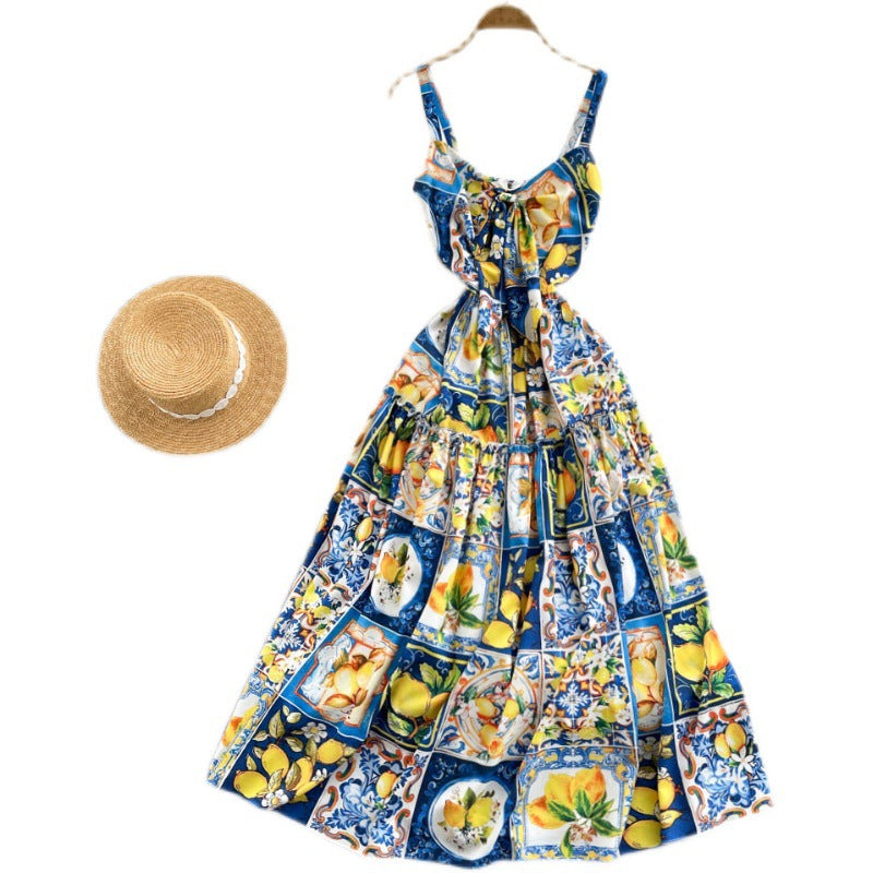 Luvik | Retro Painettu Slingi Putki Yläosa Mekko