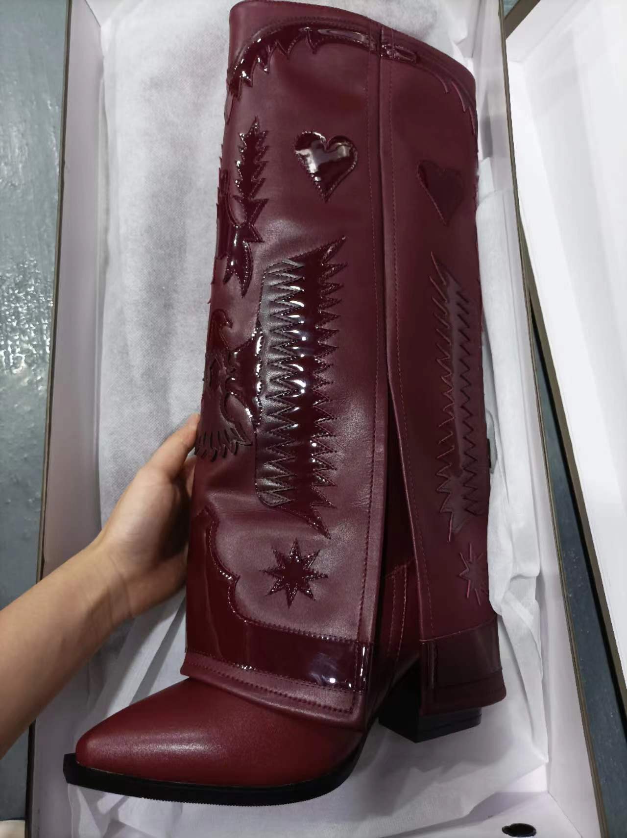 Femme Taiteellinen Korko Cowboy Saappaat Luvik