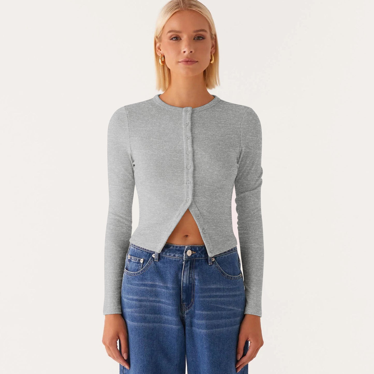 Nainen Rippiraidallinen Pitkähiha Button-Up Top Luvik