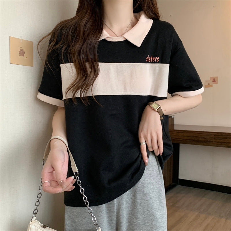 Femme Casual Polo T-paita raidallisella suunnittelulla Luvik
